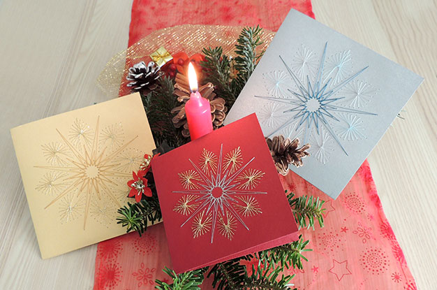 Außergewöhnliche Weihnachtskarten mit Fadengrafik