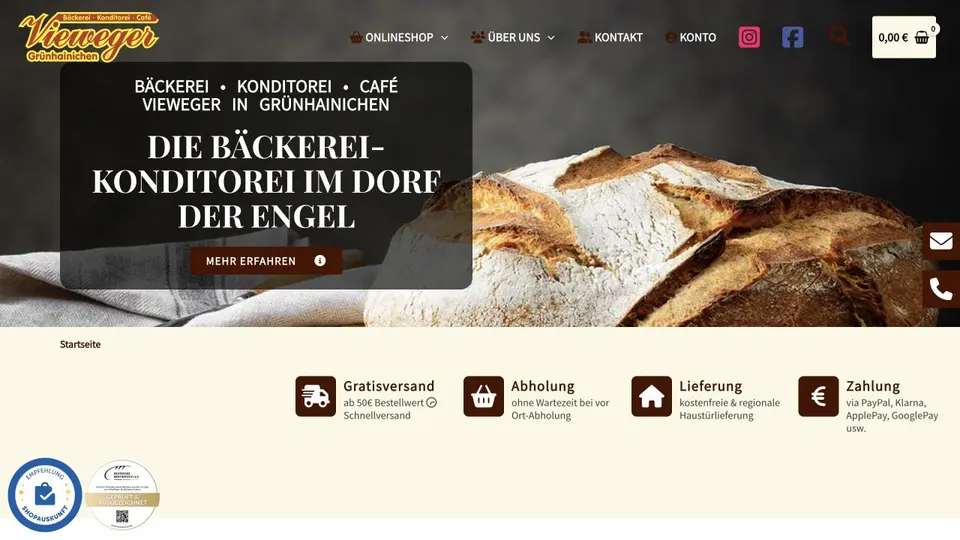 Aktuelle Website von Bäckerei & Konditorei Vieweger