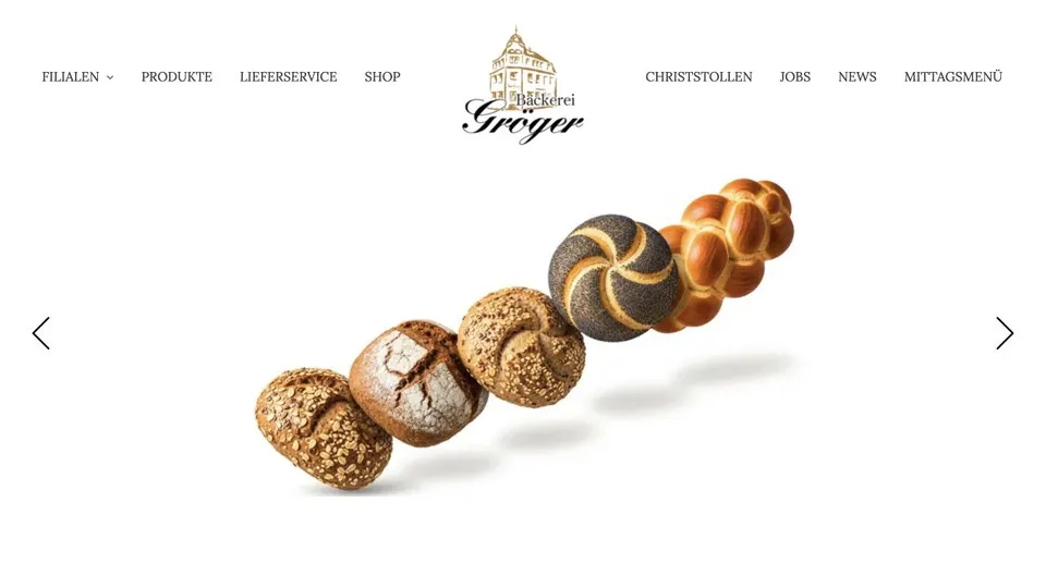 Aktuelle Website von Bäckerei Gröger