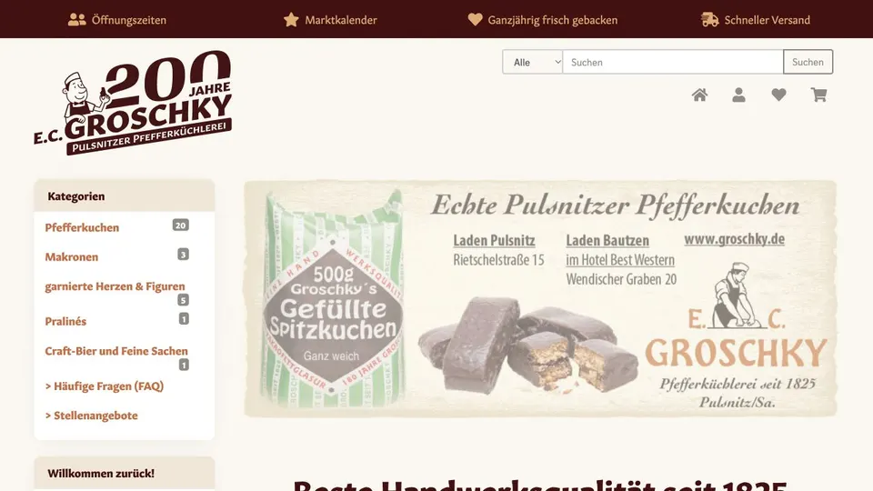 Aktuelle Website von Pfefferküchlerei E. C. Groschky