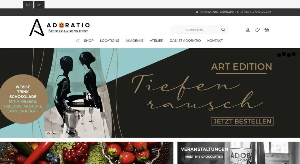 Website-Vorschau von ADORATIO Schokoladenkunst