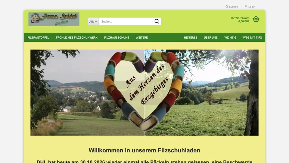 Aktuelle Website von Filzhausschuh Seidel