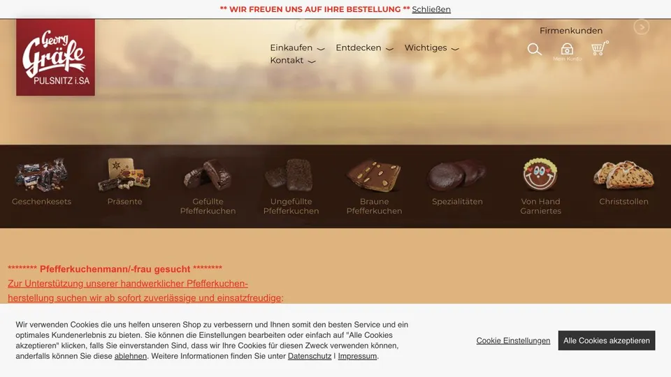 Aktuelle Website von Georg Gräfe Pulsnitzer Pfefferkuchen