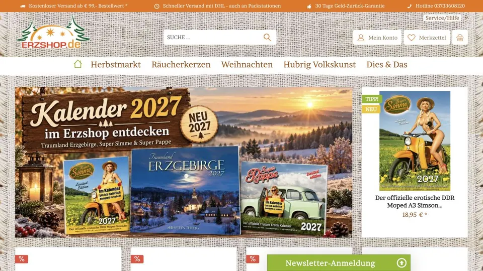 Aktuelle Website von Erzshop – Sven Ziller
