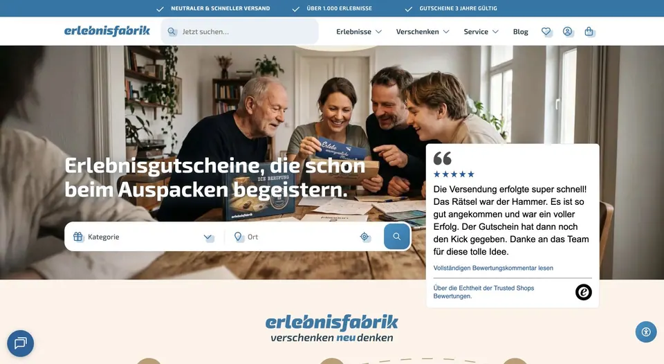Website-Vorschau von Erlebnisfabrik