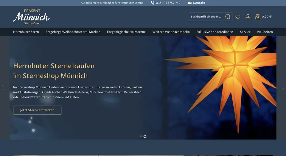 Website-Vorschau von Sterne-Shop – PRÄSENT Münnich
