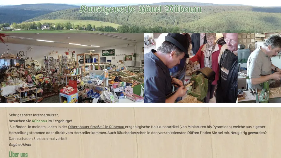 Aktuelle Website von Kunstgewerbe Hänel Rübenau