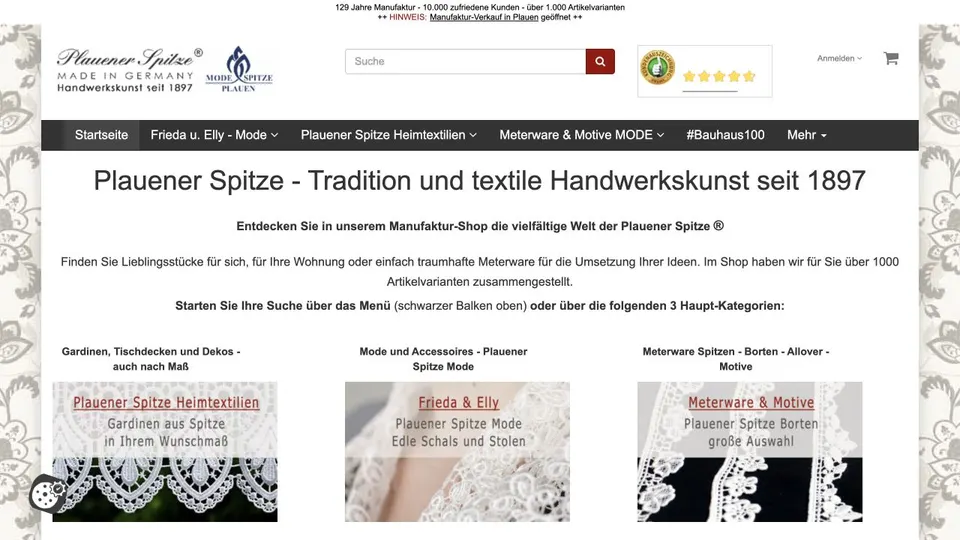 Aktuelle Website von Modespitze Plauen