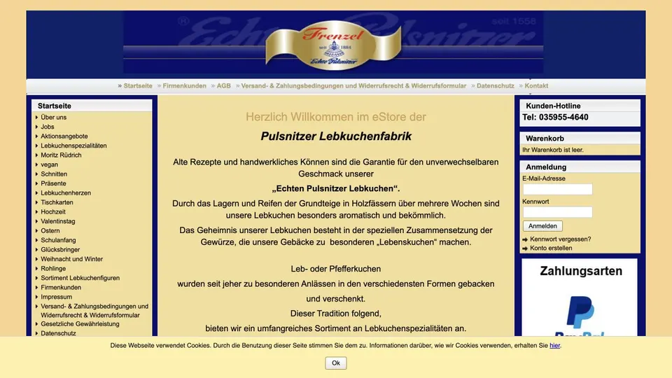 Aktuelle Website von Pulsnitzer Lebkuchenfabrik