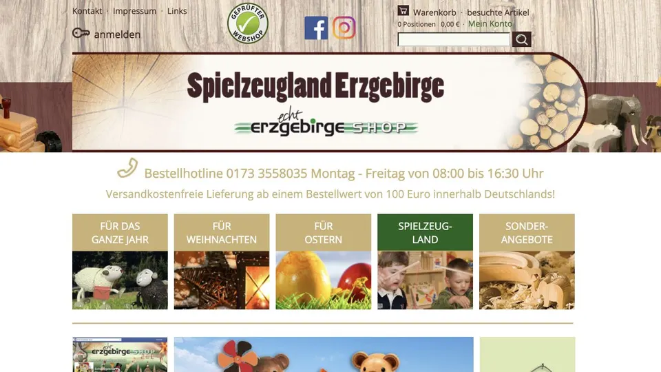 Aktuelle Website von Spielzeugland Erzgebirge