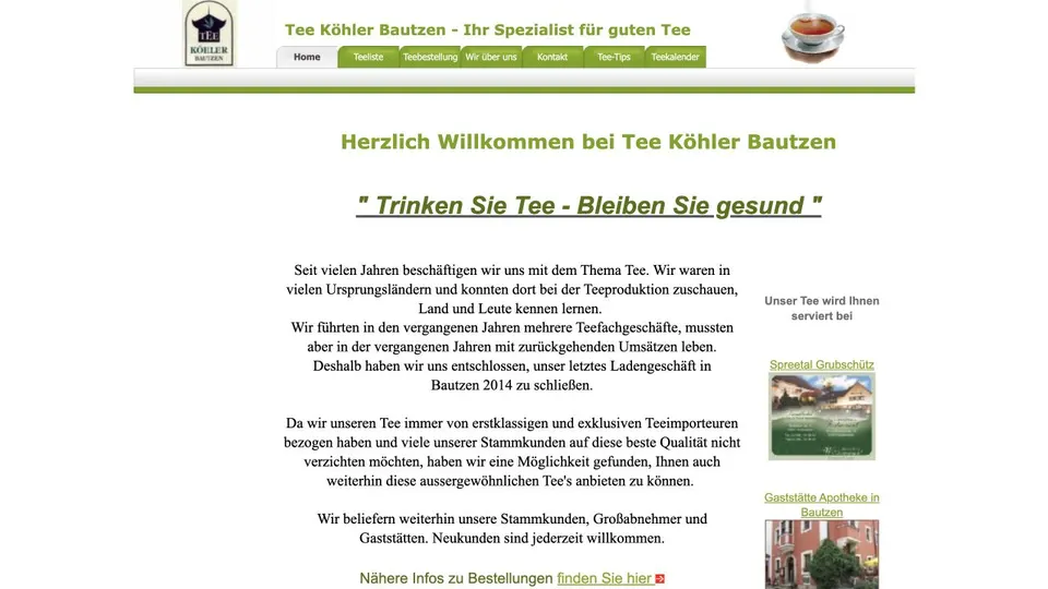Aktuelle Website von Tee Köhler Bautzen