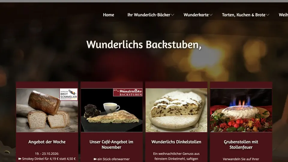 Aktuelle Website von Wunderlichs Backstuben