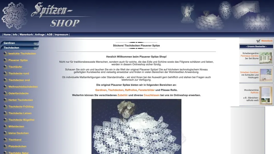 Aktuelle Website von Plauener Spitze Shop