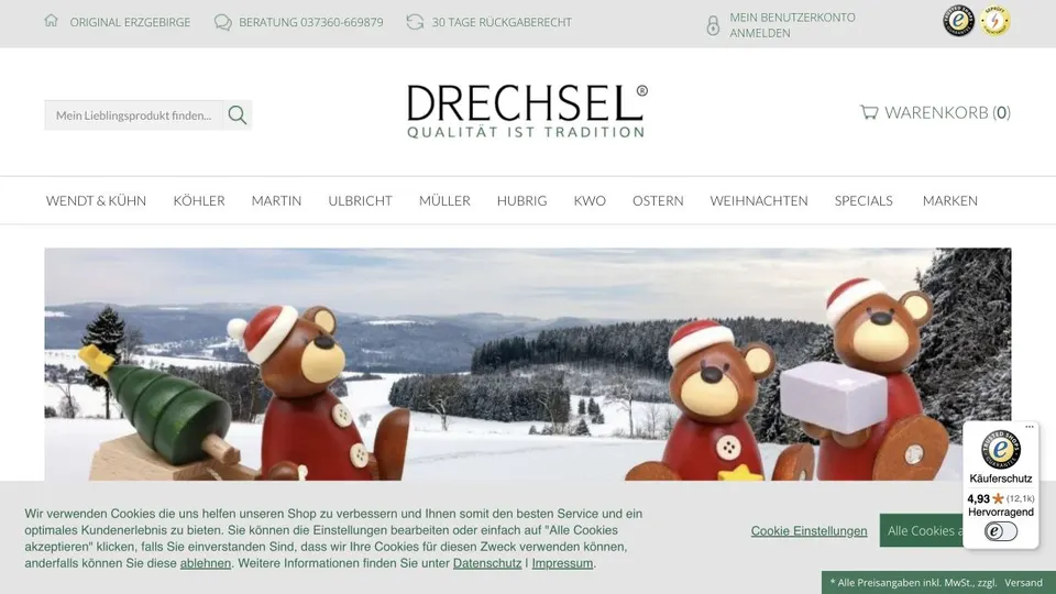 Aktuelle Website von Erzgebirgskunst Drechsel